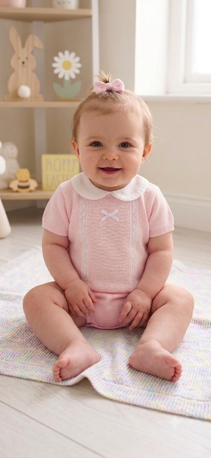 Baby girls pink fine knitt romper