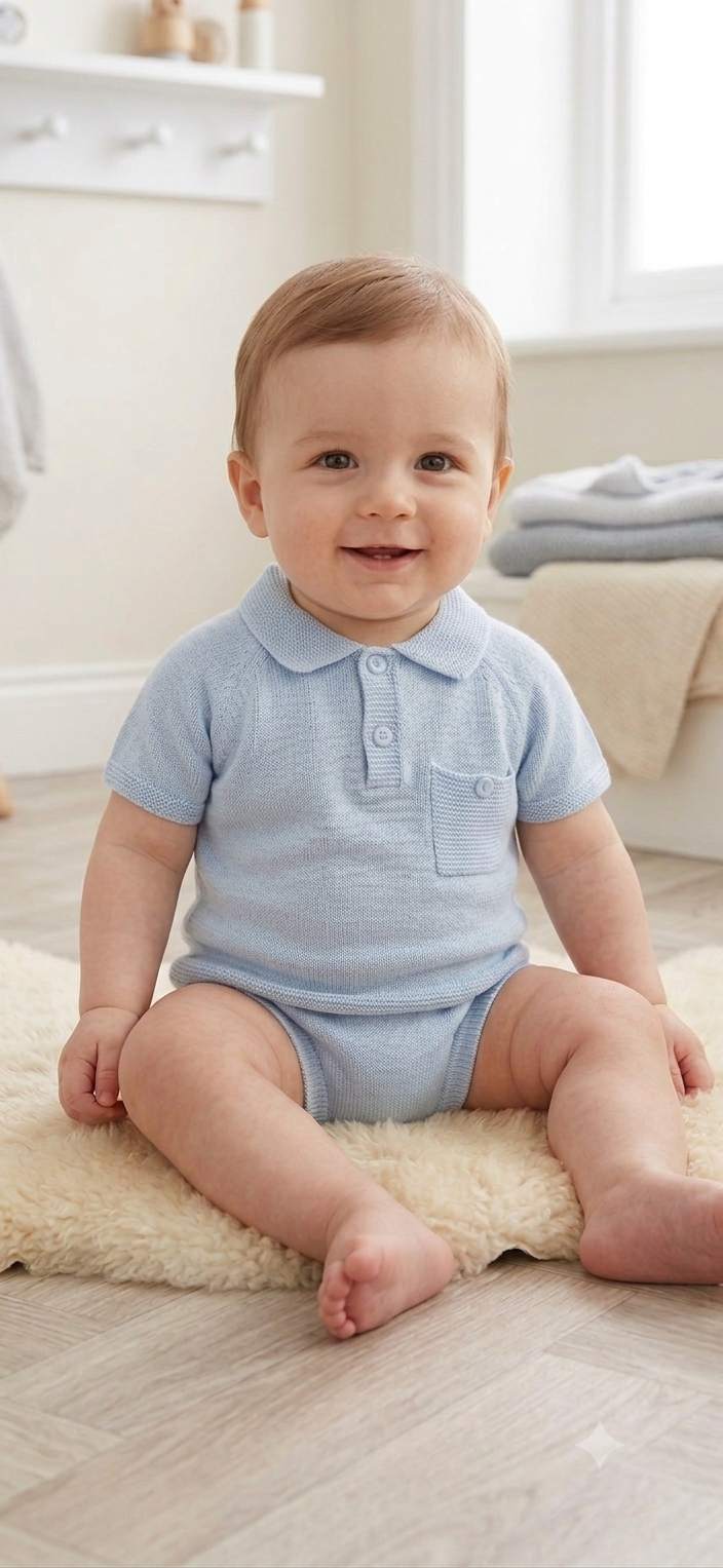 Baby boys blue fine knitt jam set