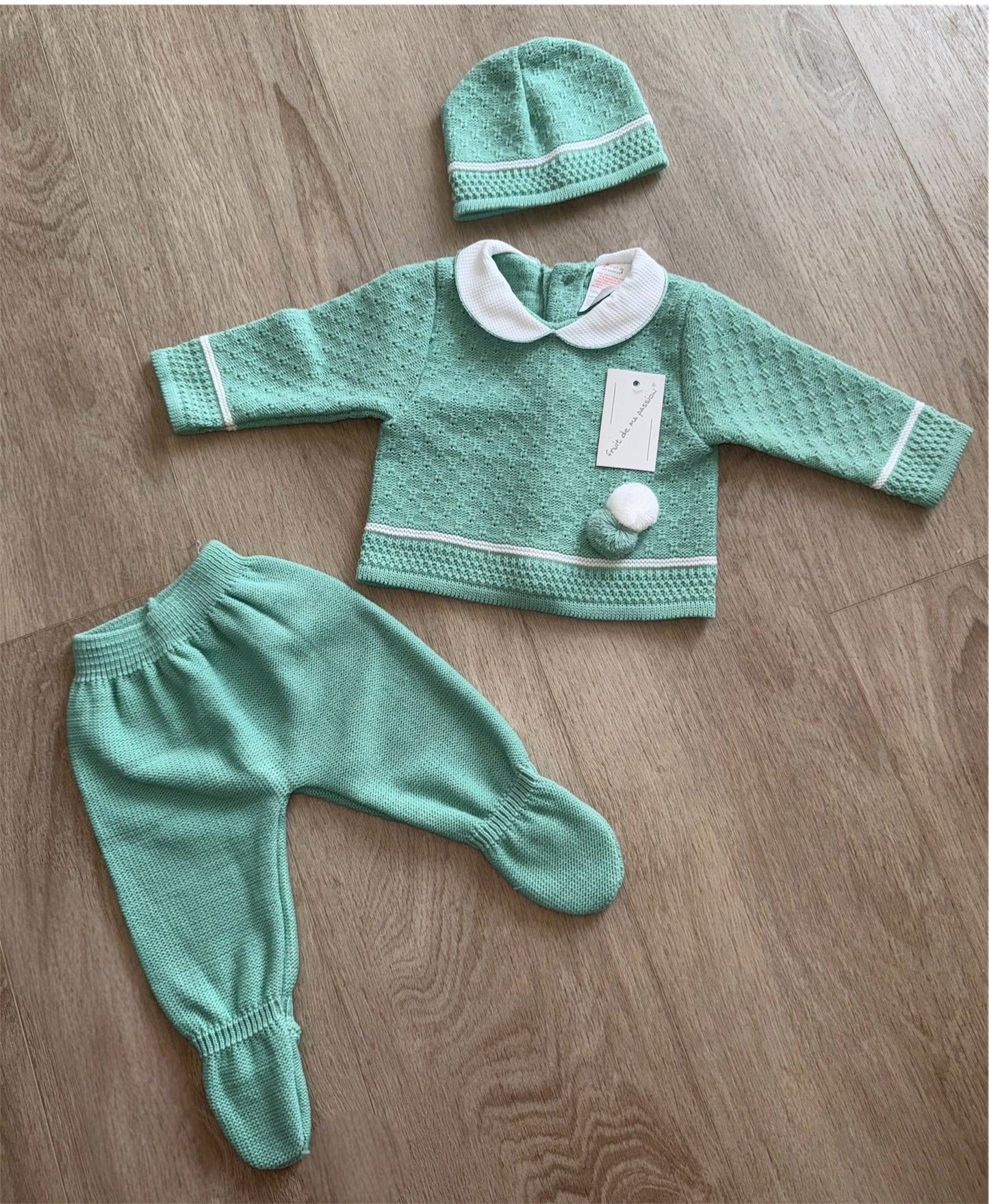 Baby boys mint knitted 3 piece set