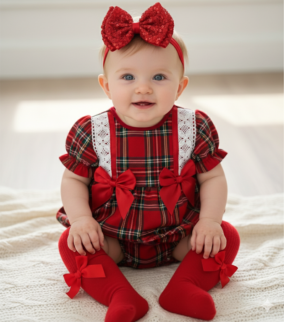 Baby girls Red tartan romper