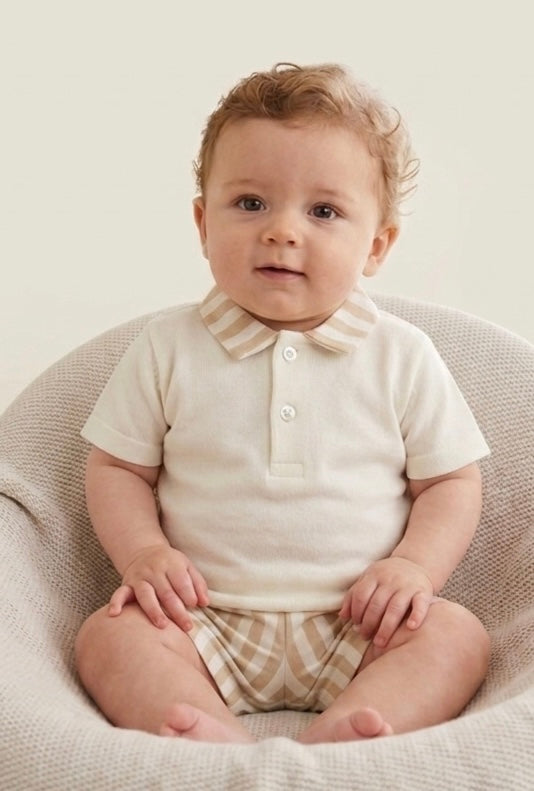 Baby boys camel stripe short set