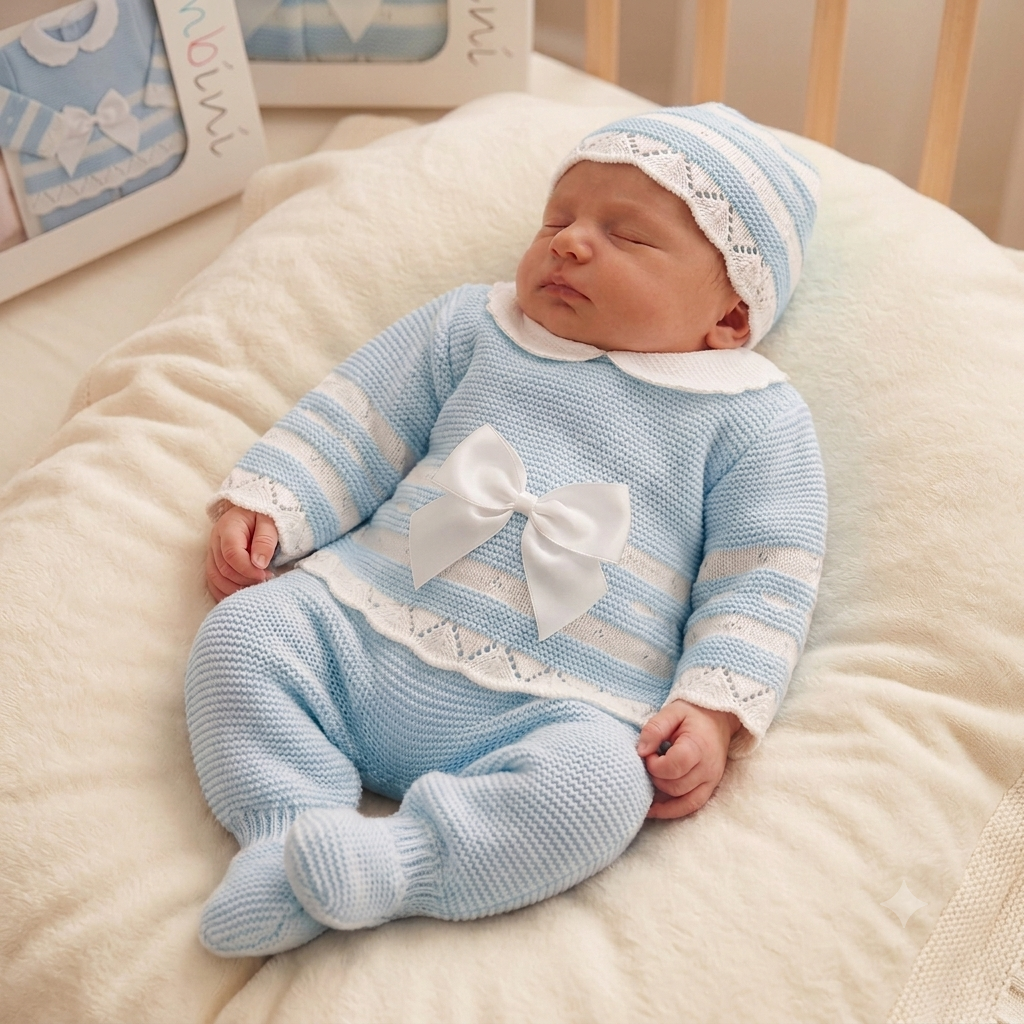 Blue baby knitted 3 piece set