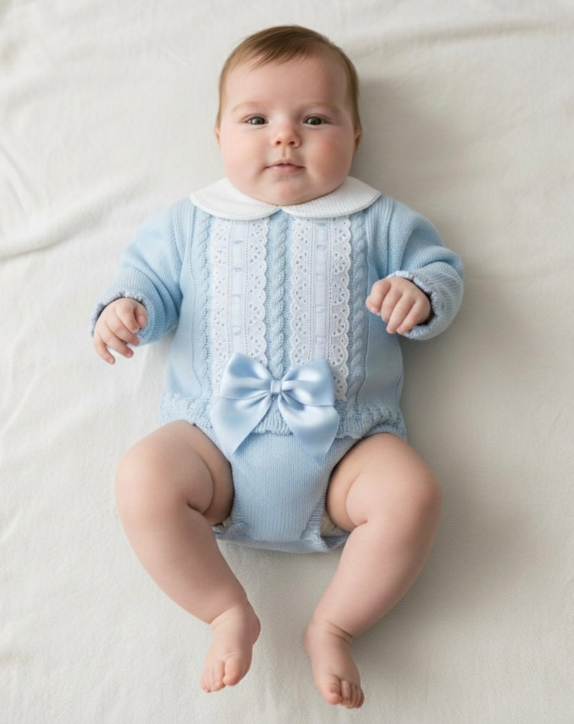 Blue knitted lace bow jam pant set