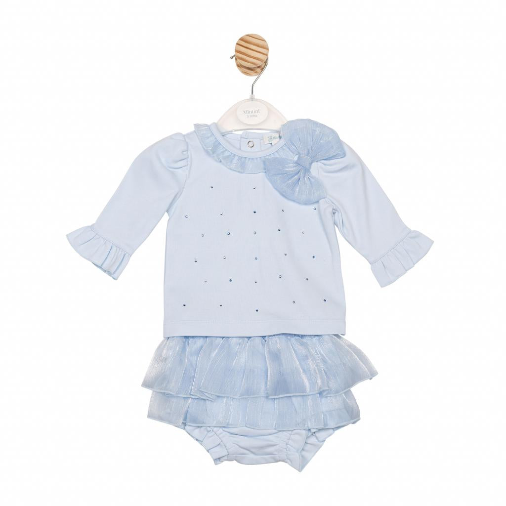 Baby girls Mintini blue diamonte jam pant set