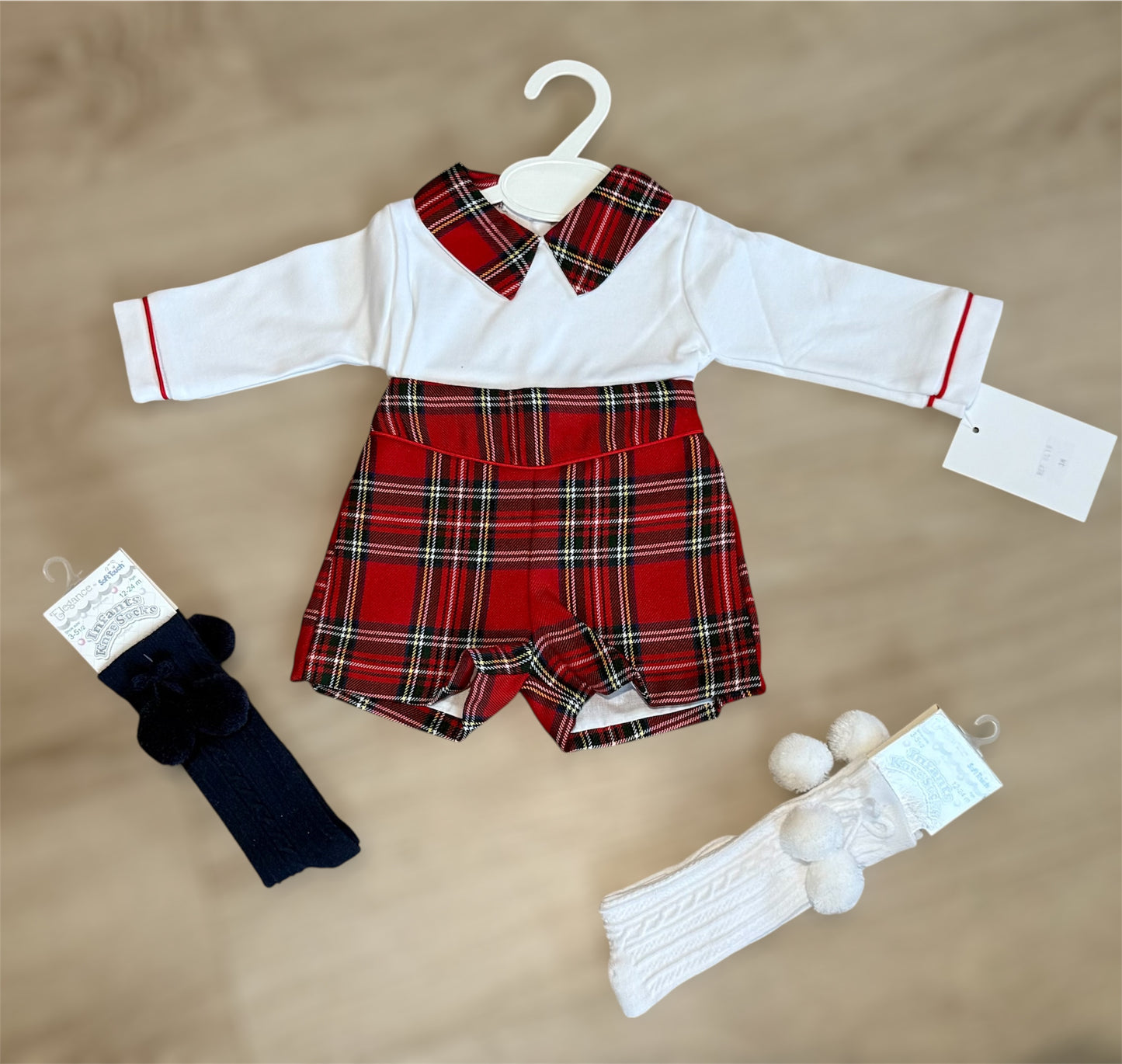 Baby boys red tartan short set