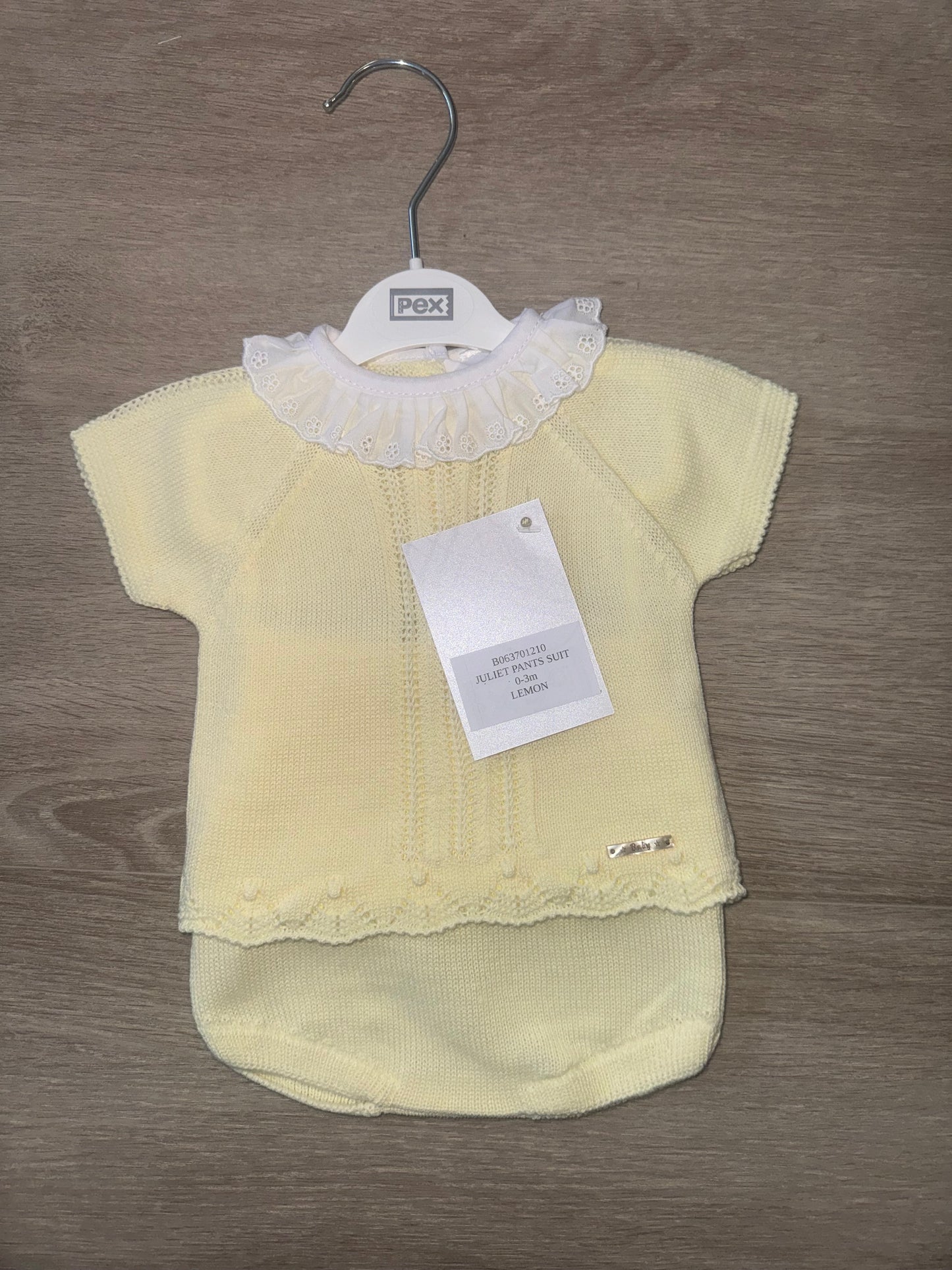 Baby girls fine knit lemon jam pant set with lace collar