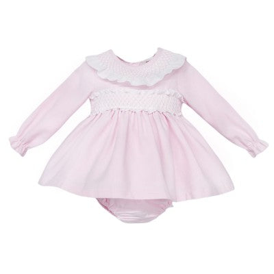 Wee mee pink smocked collar dress and pants set