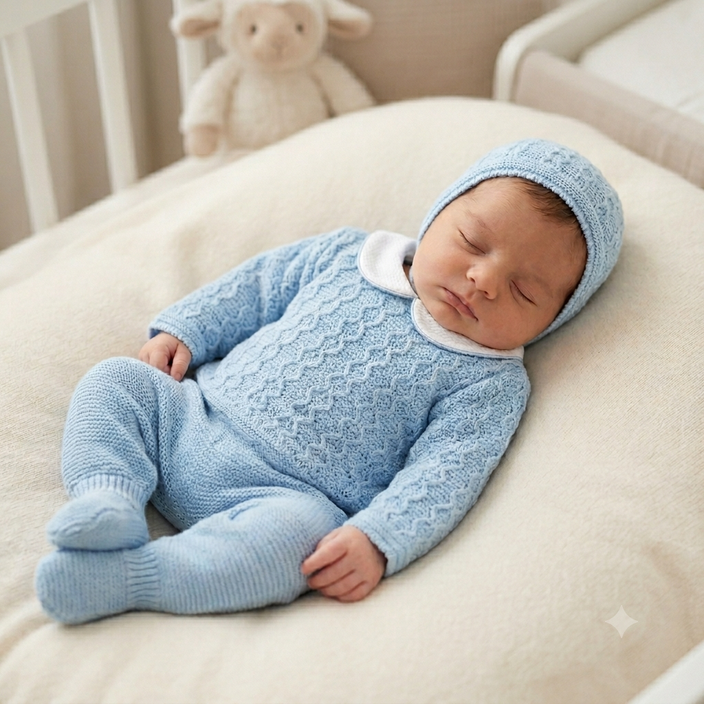 Blue baby knitted 3 peice set