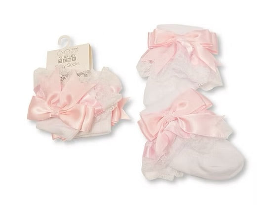 Frilly lace bow socks- various colours