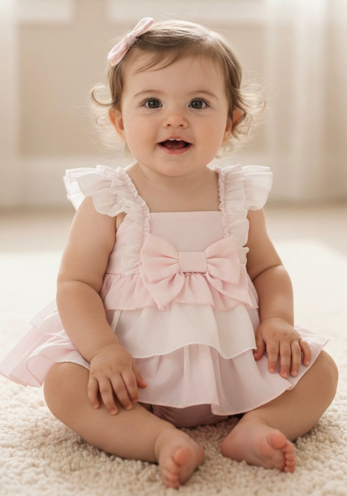 Baby girls pink and white floaty dress