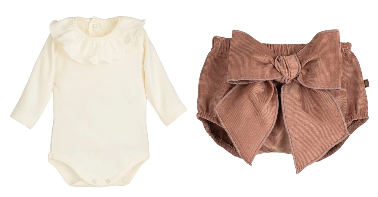 Cream and dusky pink jam pant set