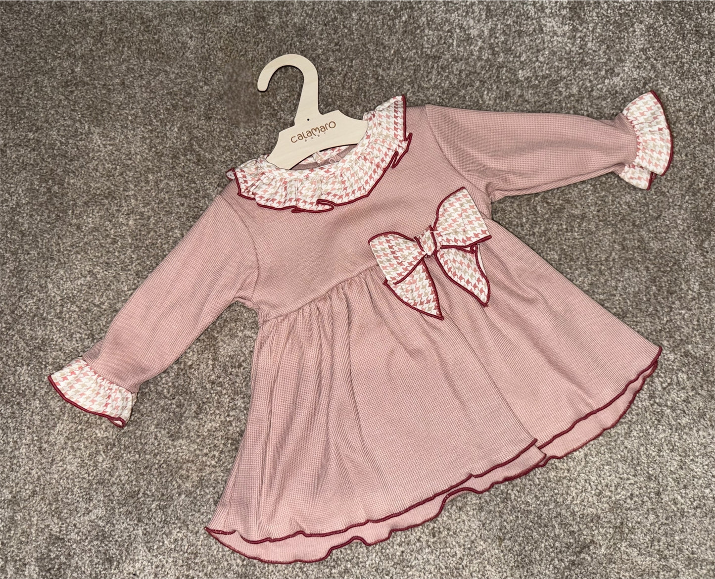 Baby girls pink dog tooth detail dress