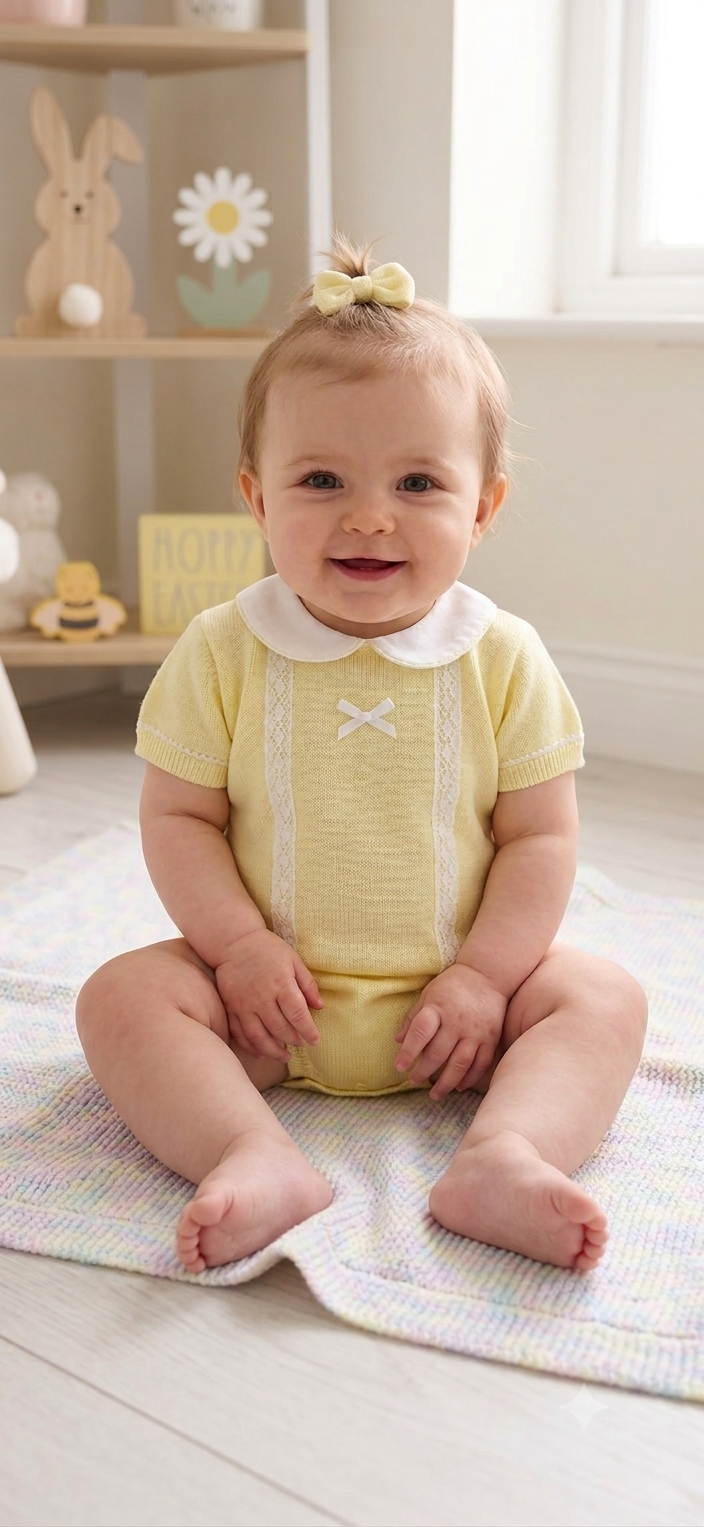 Baby girls lemon fine knitt romper