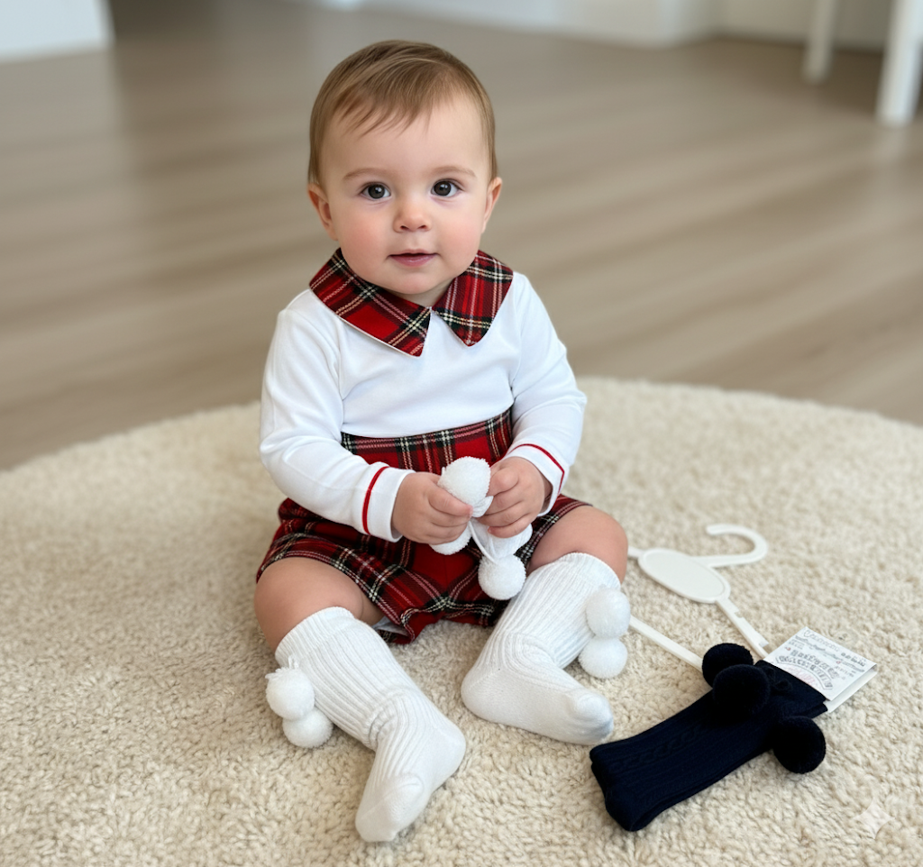Baby boys red tartan short set