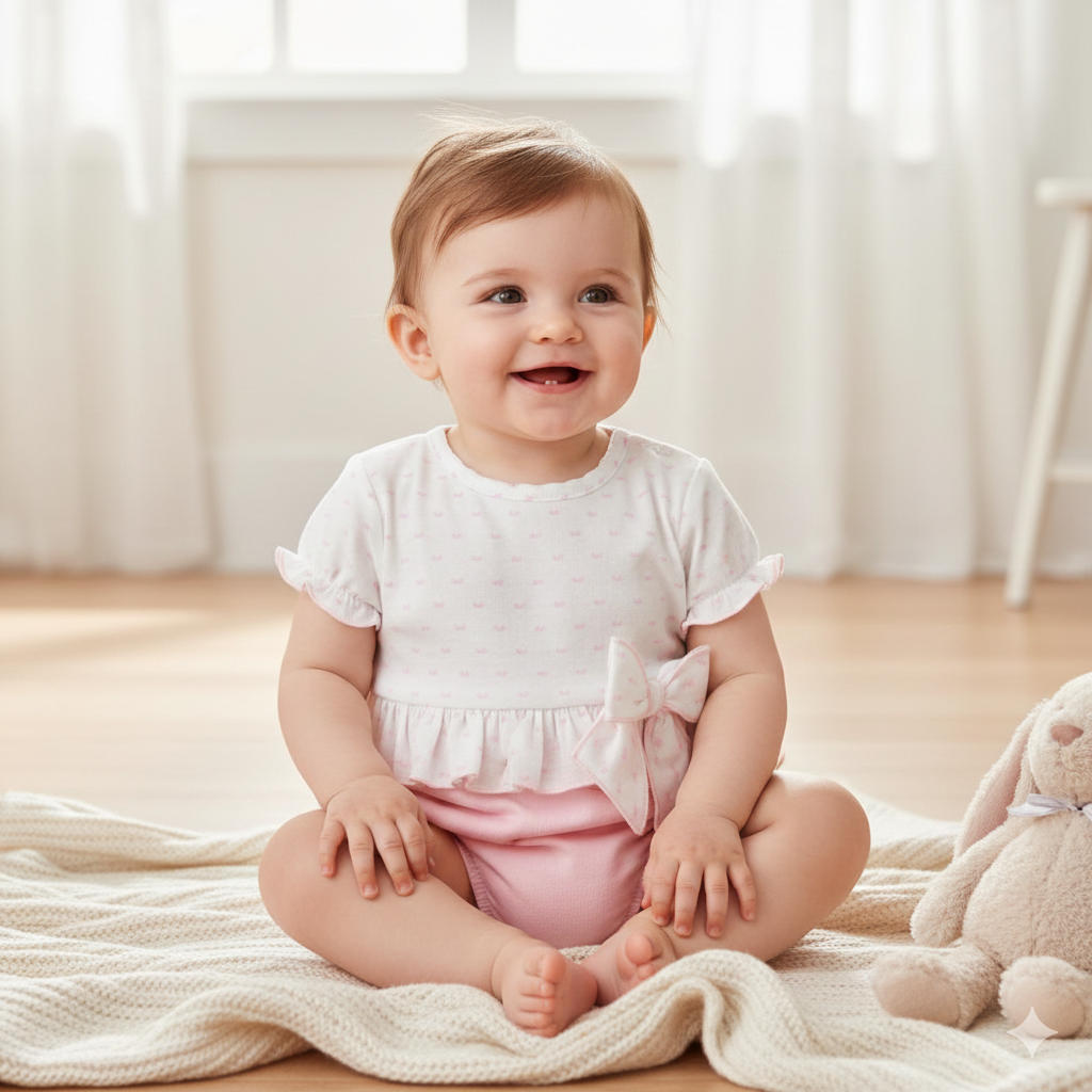 Baby girls white and pink romper