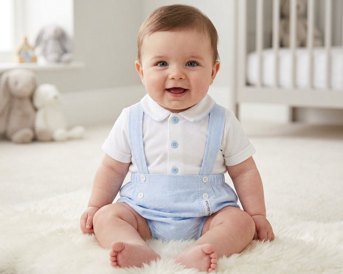 Baby boys blue and yellow stripe romper set