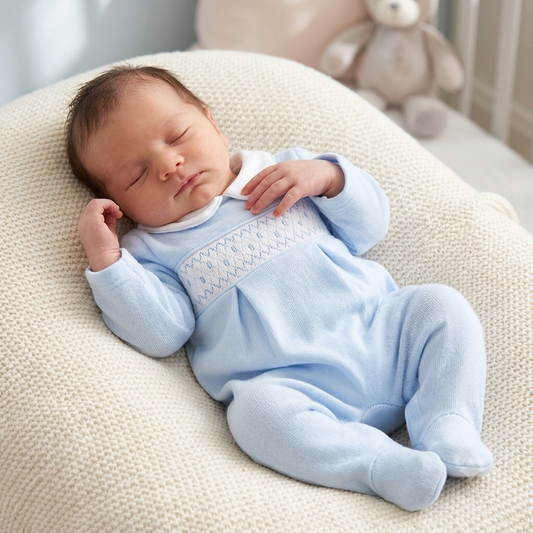 Baby boys blue velour sleep suit