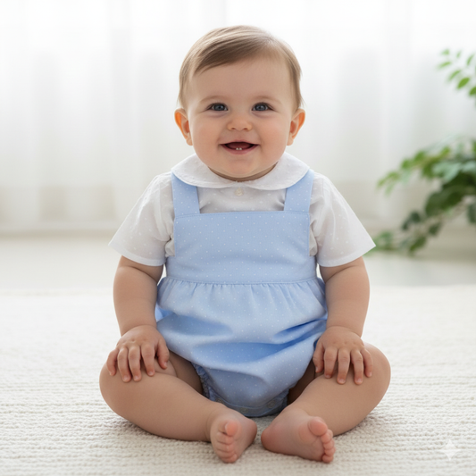 Baby boys blue and white romper set