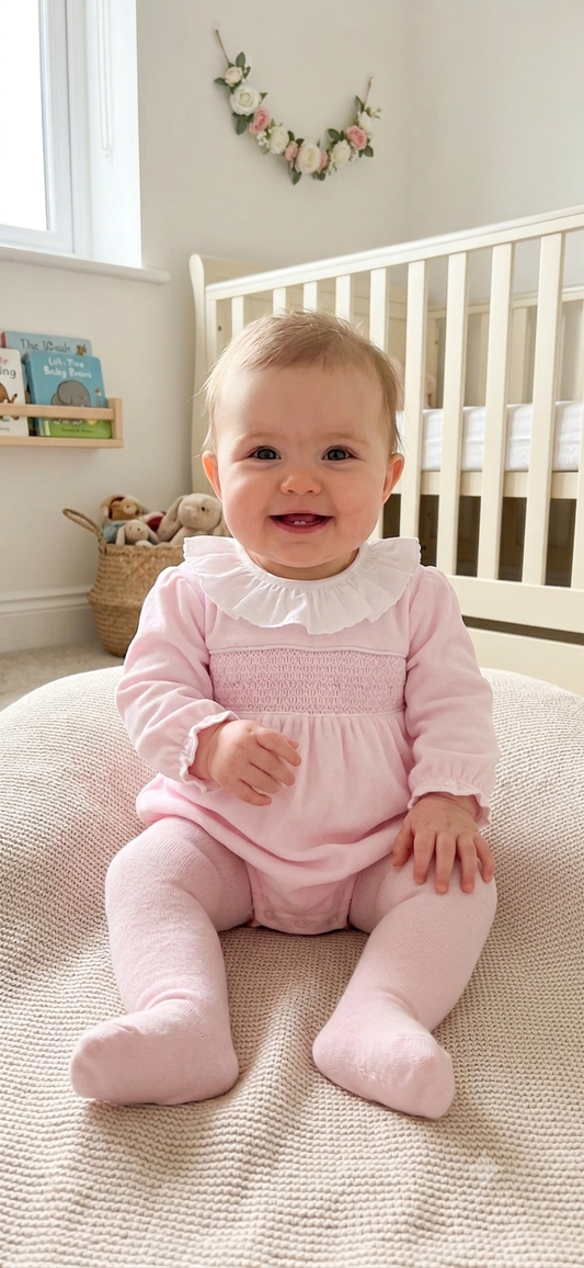 Baby girls pink velour romper