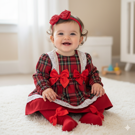 Baby girls red tartan dress