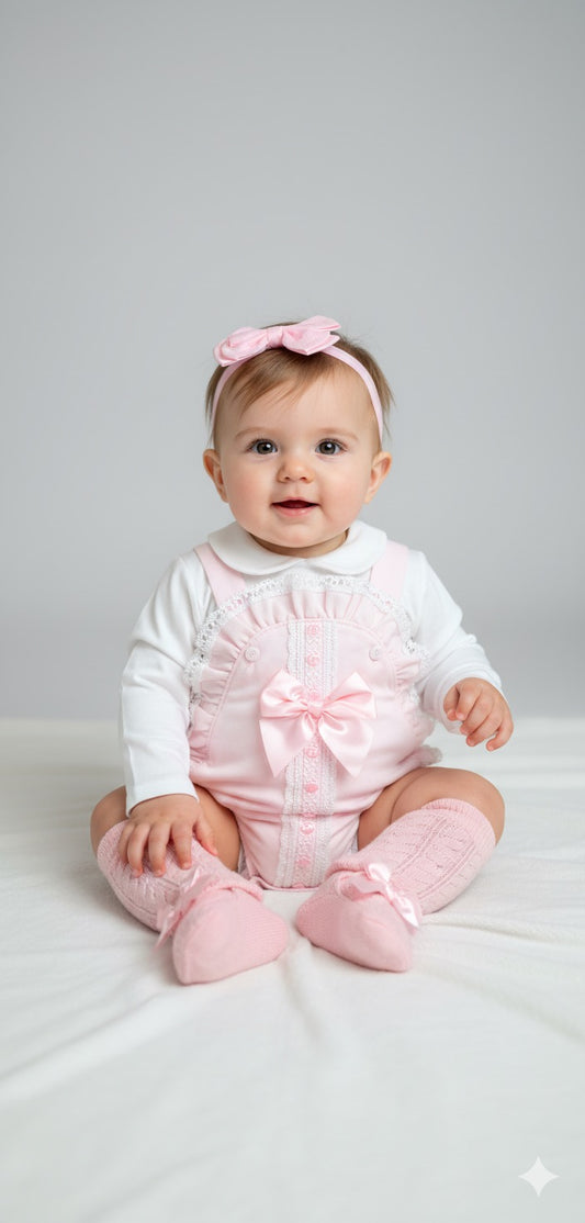 Baby girls pink cotton romper set