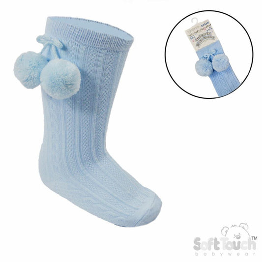 Blue knee pompom socks