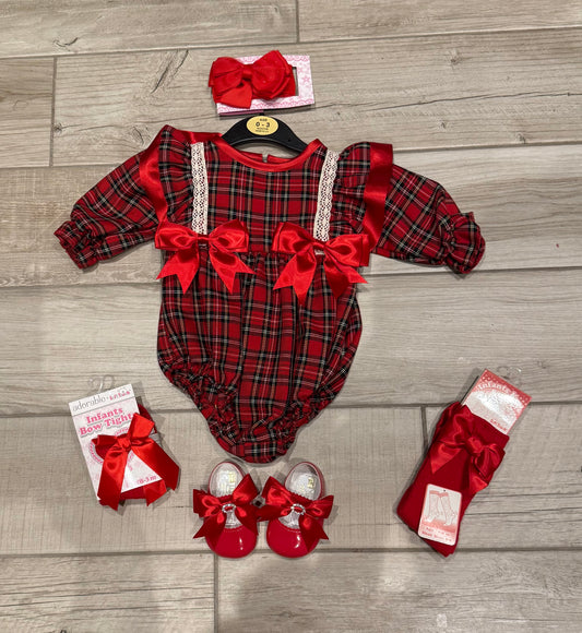 Baby girls red tartan romper
