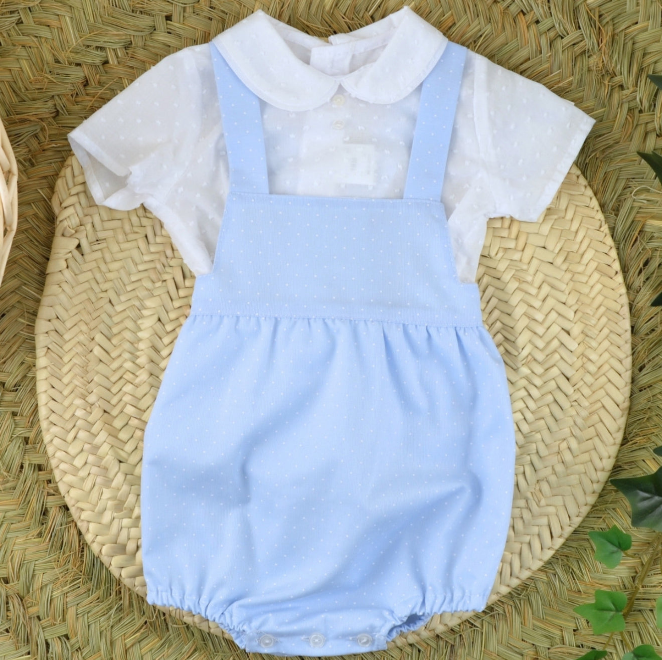 Baby boys blue and white romper set