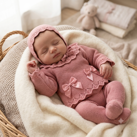Baby girls dusky pink knitted set