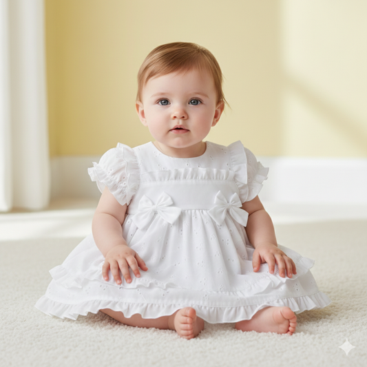 Baby girls white smocked dress and headband