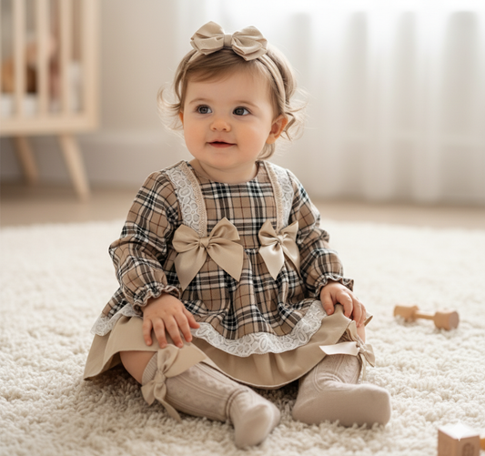 Baby girls camel tartan dress