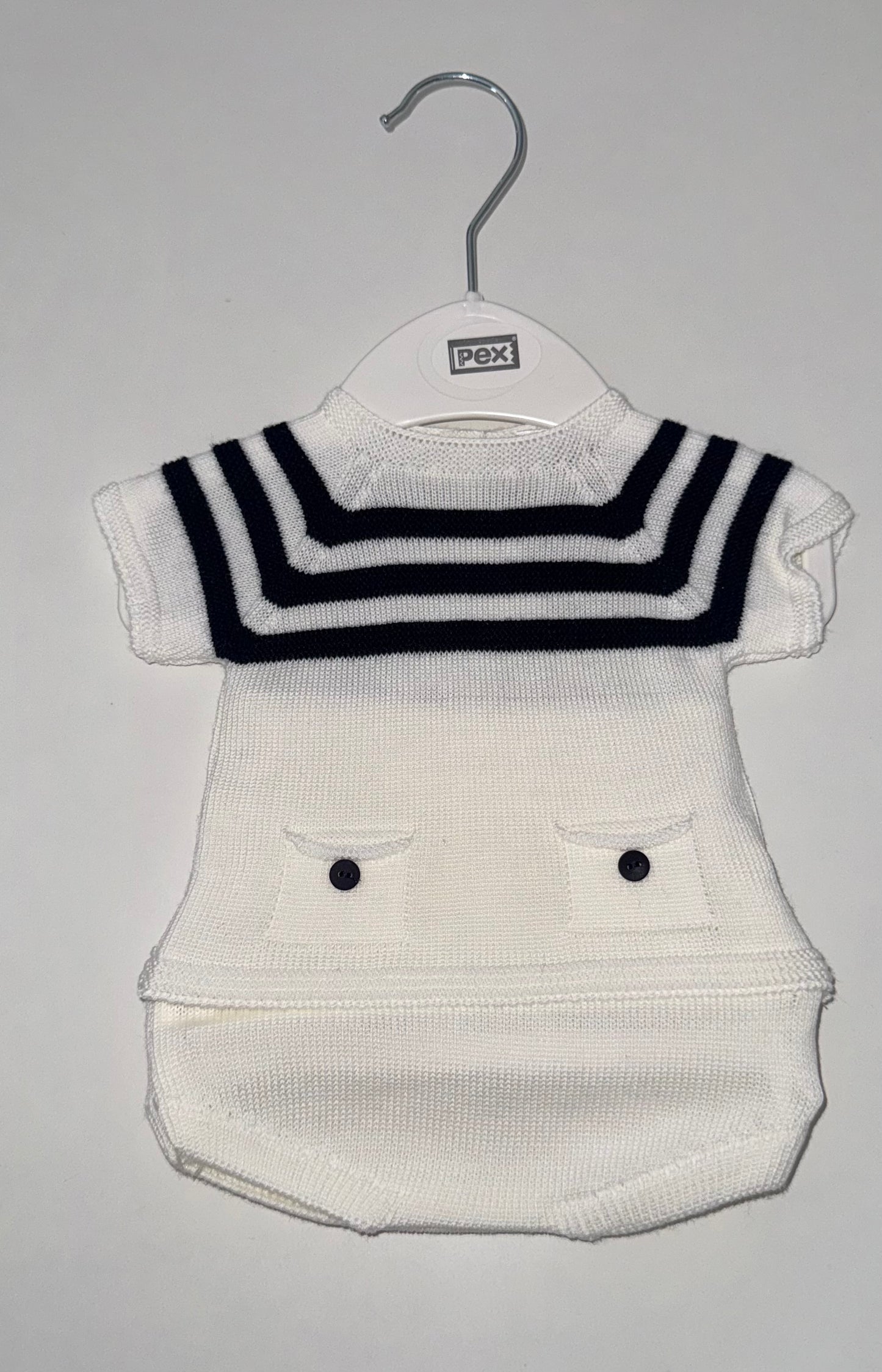 Baby boys white and navy fine knit jam set
