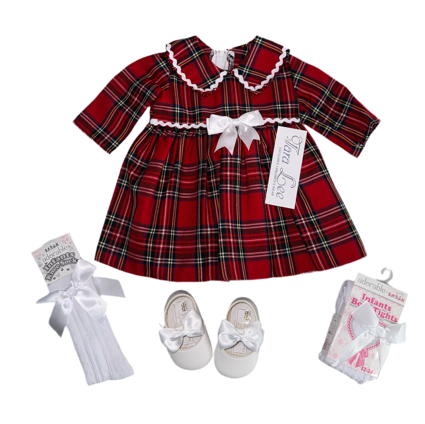 Red tartan Aline dress with white bow