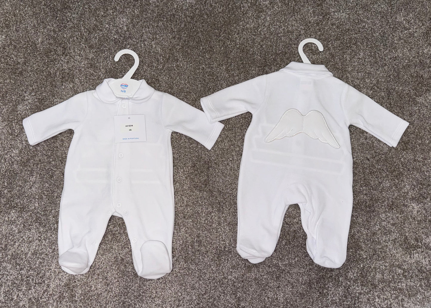 Unisex white velour babygrow with wings