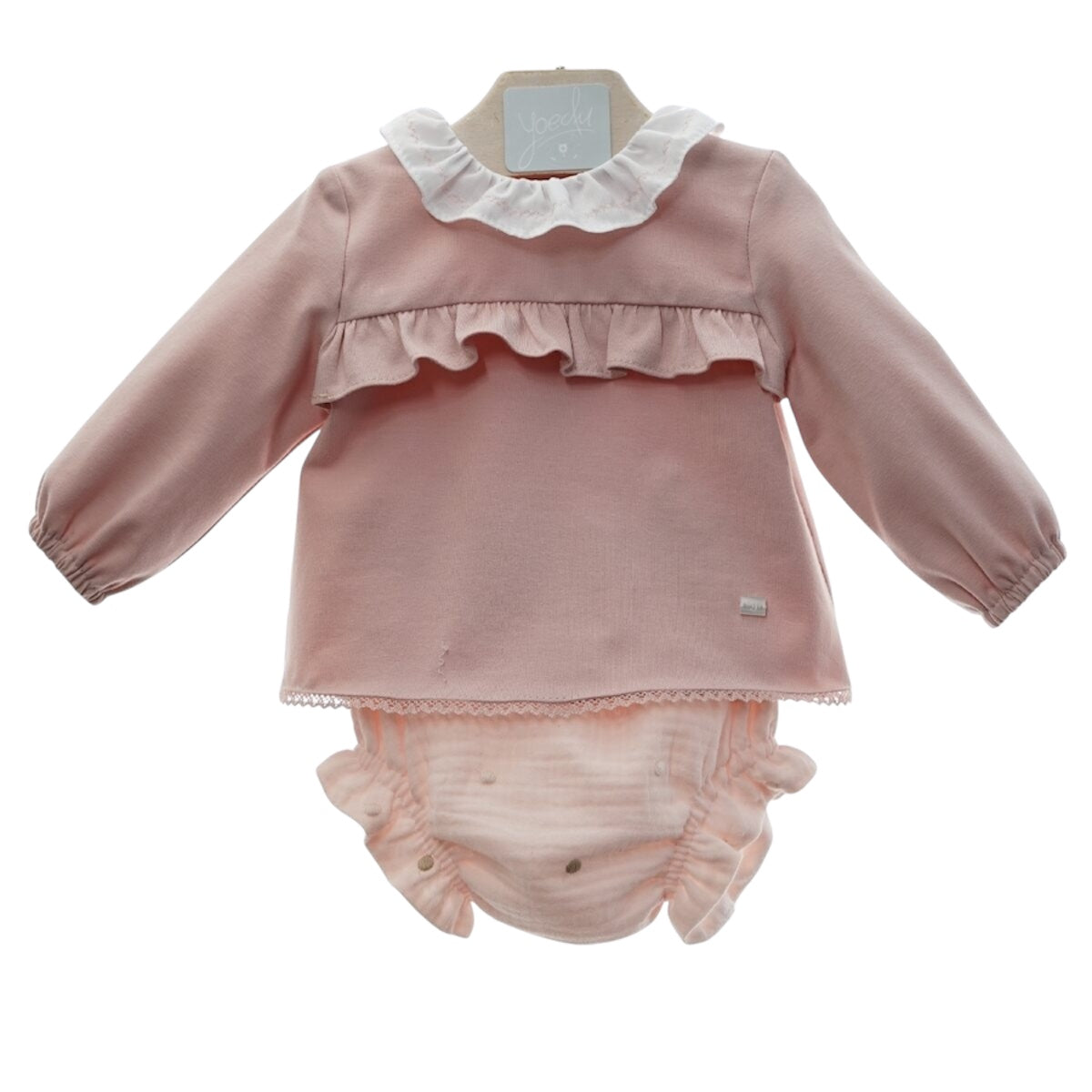 Baby girls pink frill jam pant set