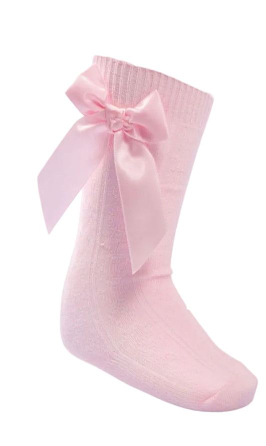 Girls pink knee bow socks