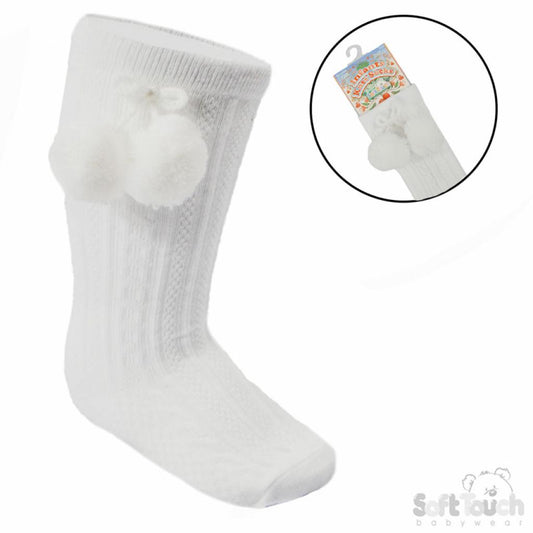 white knee pompom socks