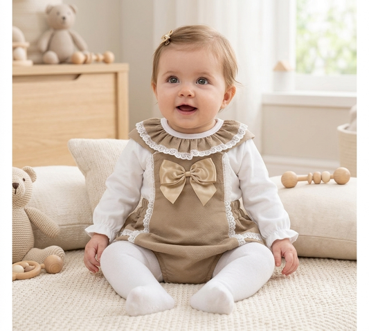 Baby girls camel romper and shirt set