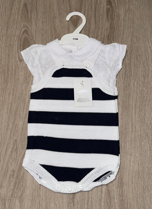 Navy and white stripe romper