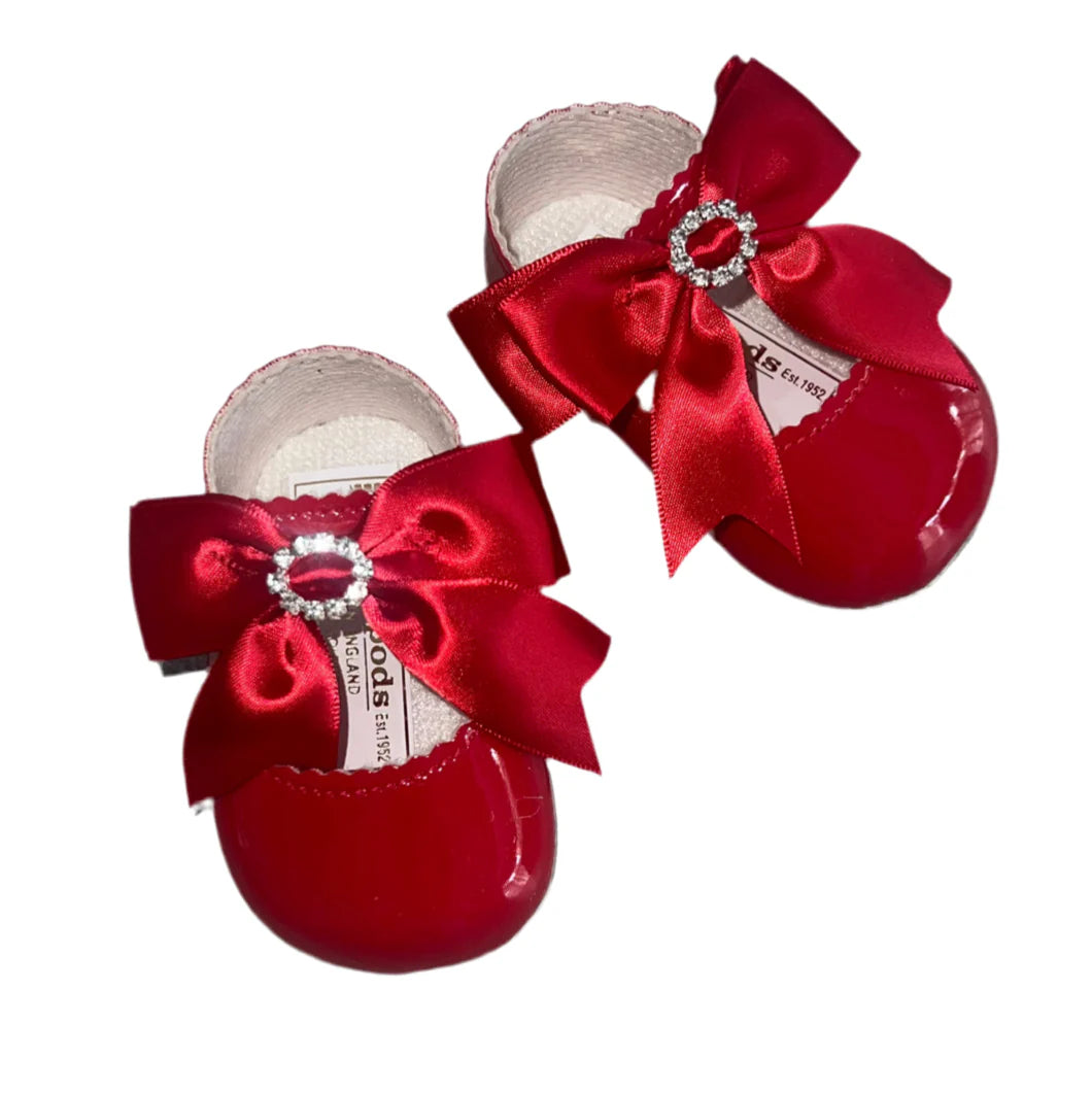 Baby girls patent red bow soft sole shoes
