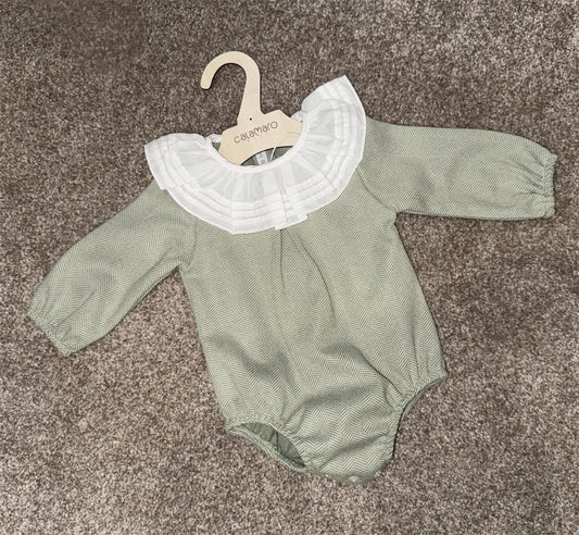 Sage green frill collar romper