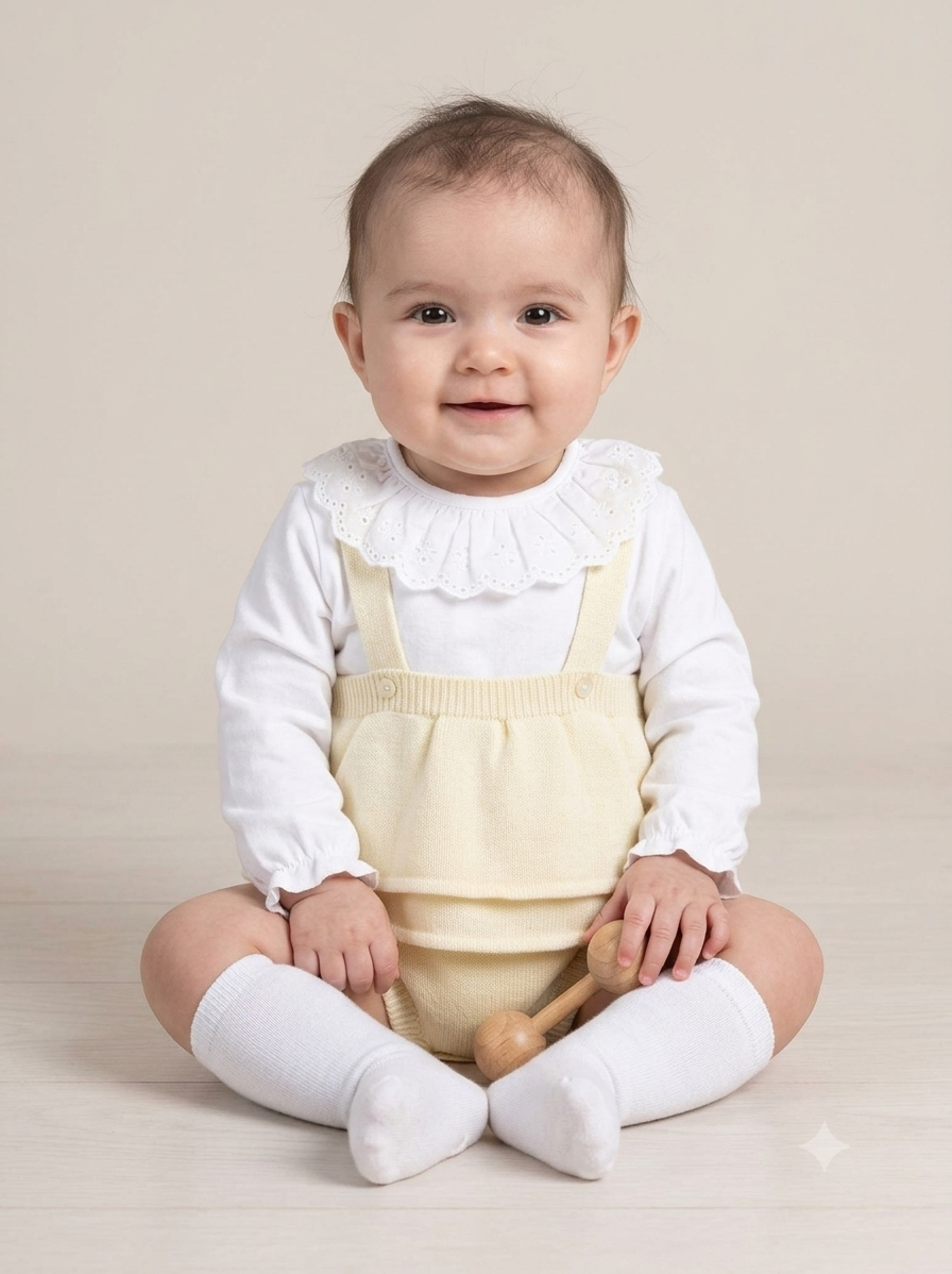 Baby girls cream knitted romper with shirt set