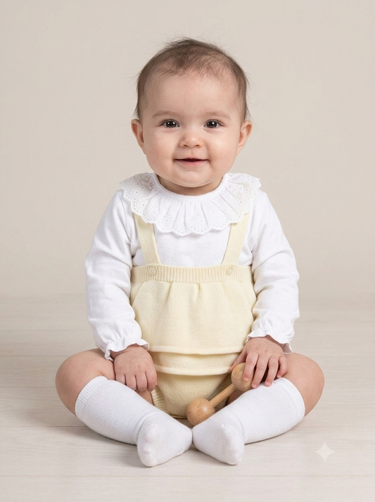 Baby girls cream knitted romper with shirt set