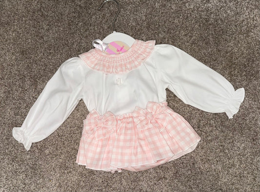 Baby girls pink gingham jam pant set