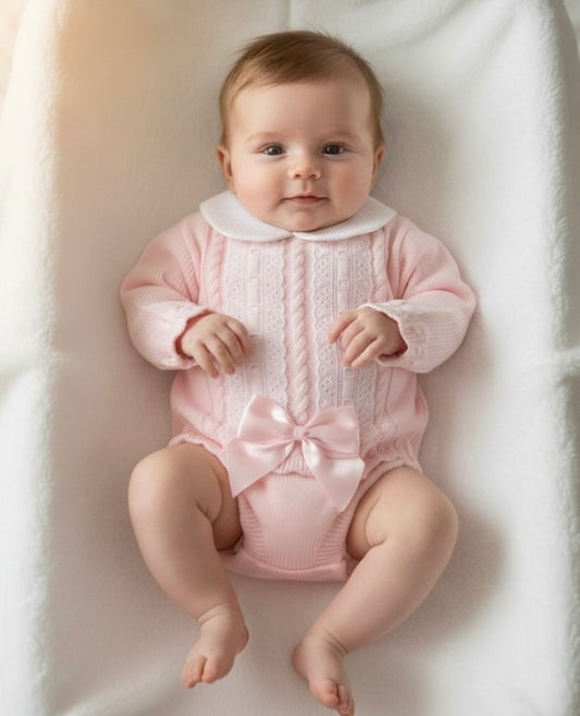 Pink knitted lace bow jam pant set