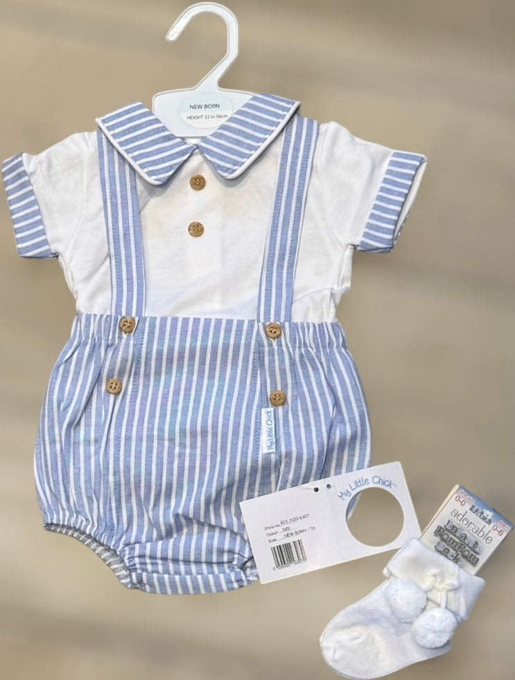 Baby boys blue stripe romper set