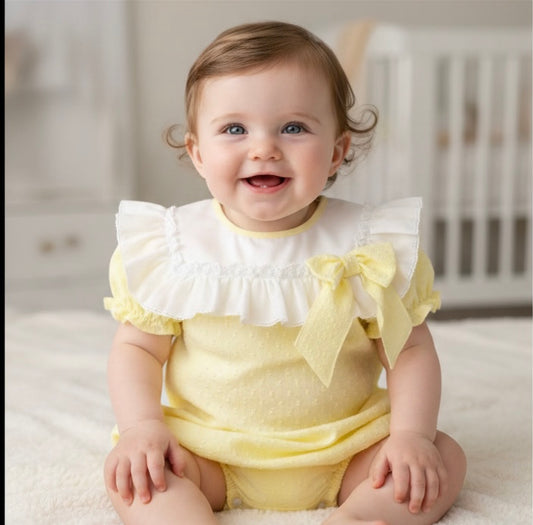 Baby girls lemon and white romper