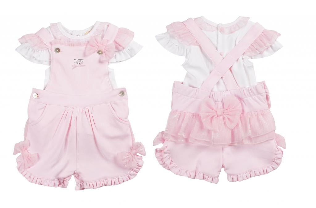 Baby girls bow dungarees set