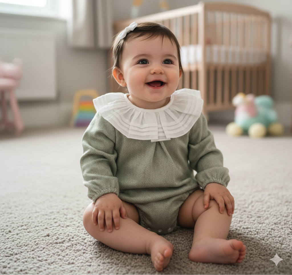 Sage green frill collar romper