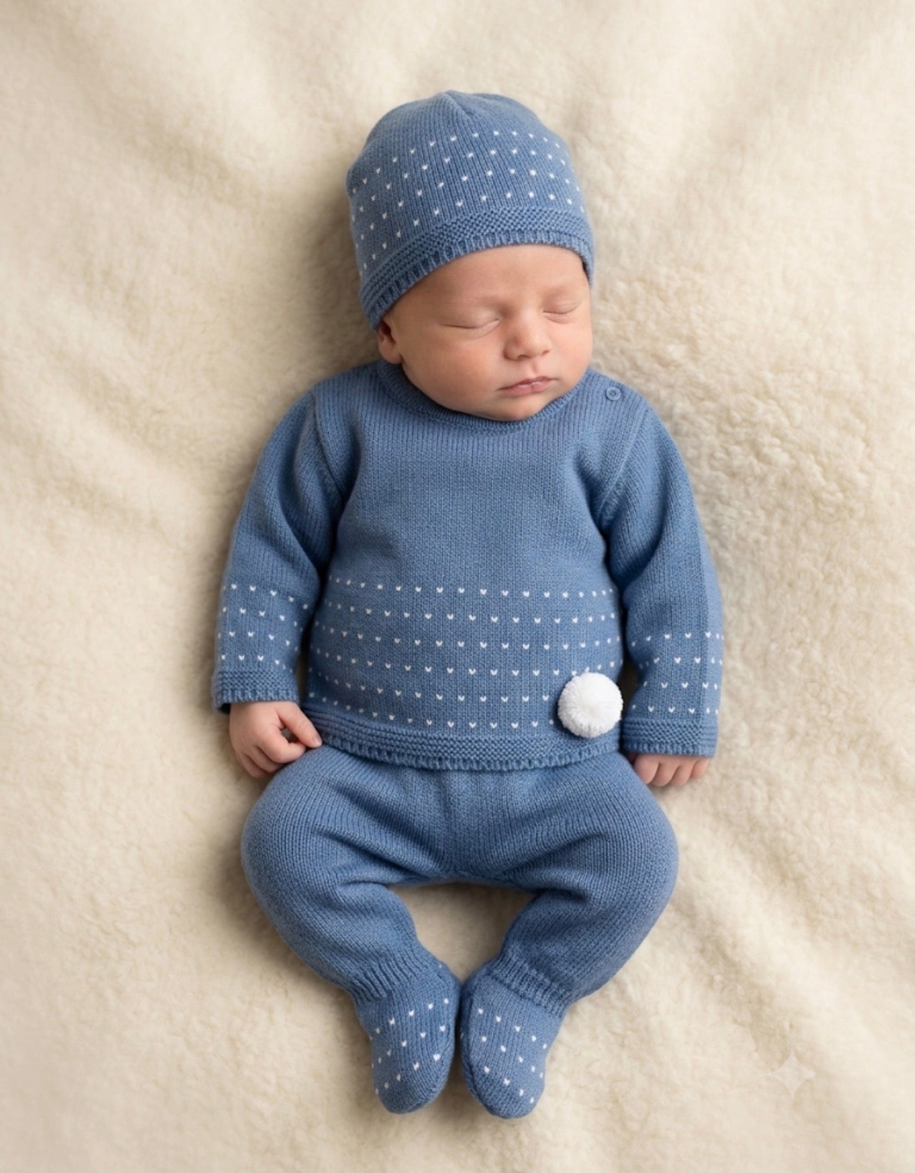 Baby boy dusky blue knitted 3 peice set